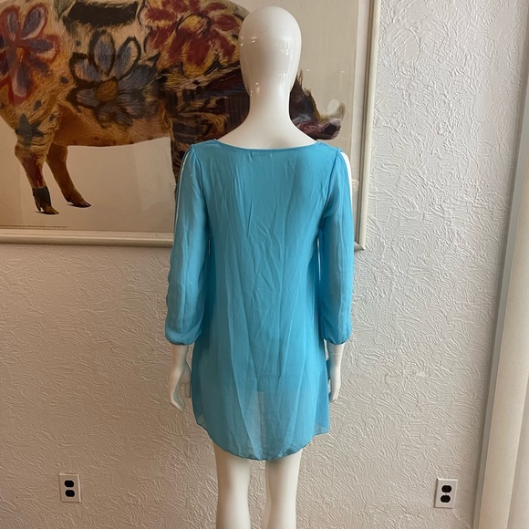 Rare Vogue Fashion Sheer Blue Blouse Shirt Top Size Small - Picture 5 of 6